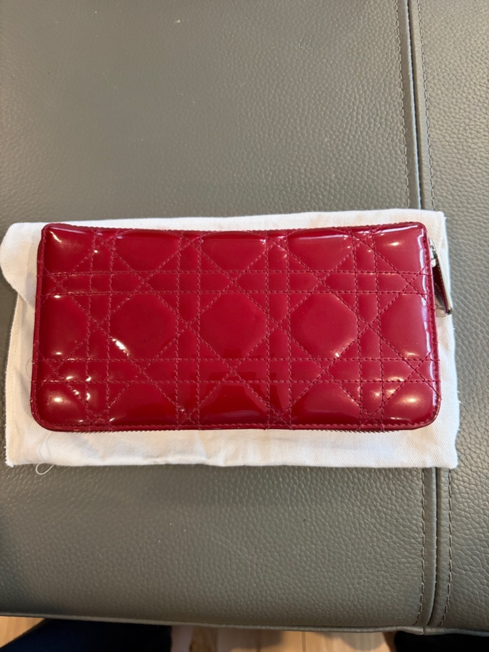 Dior Patent Quilted Zip Wallet in Red